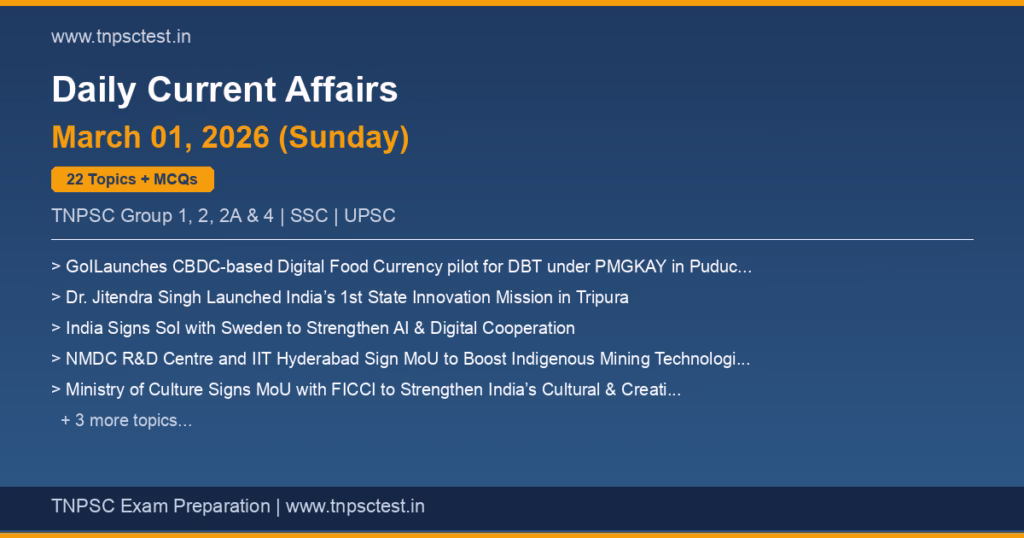 TNPSC Daily Current Affairs March 01, 2026 banner