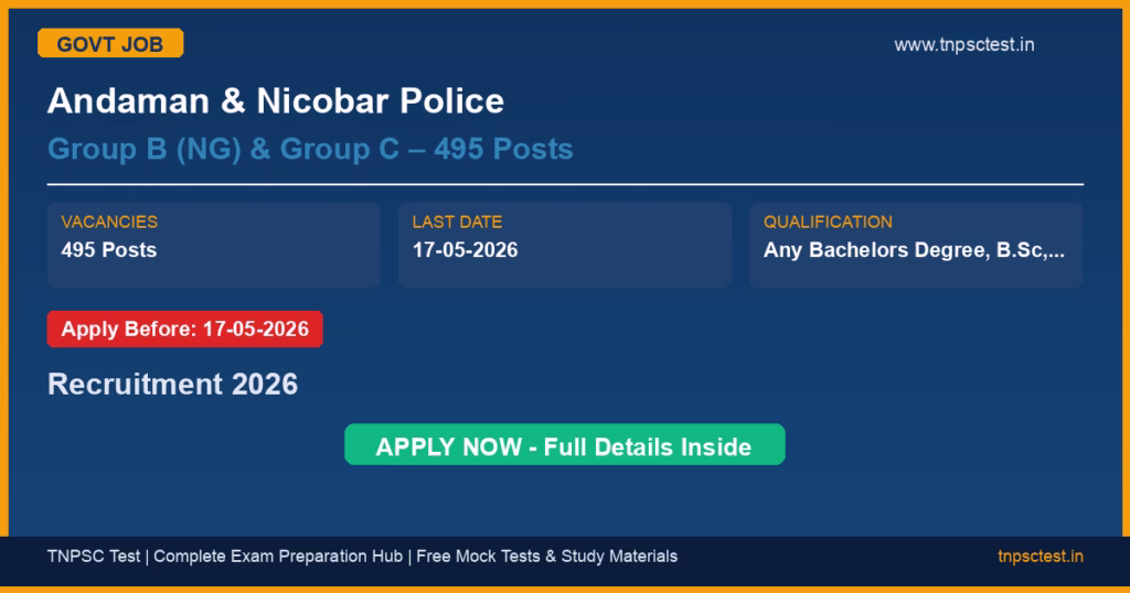 Andaman & Nicobar Police Group B (NG) & Group C – 495 Posts Recruitment 2026