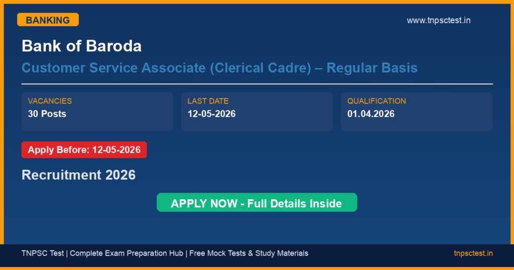 Bank of Baroda Customer Service Associate (Clerical Cadre) – Regular Basis Recruitment 2026