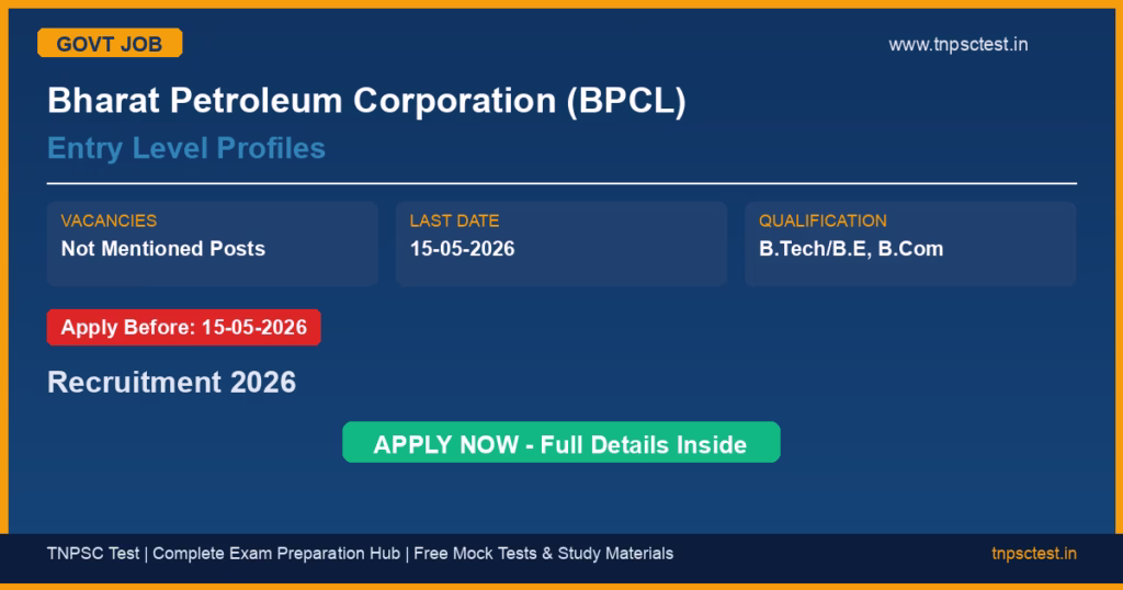 Bharat Petroleum Corporation (BPCL) Entry Level Profiles Recruitment 2026
