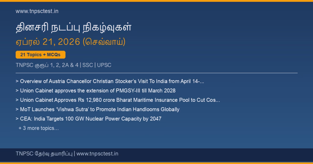TNPSC நடப்பு நிகழ்வுகள் April 21, 2026 banner
