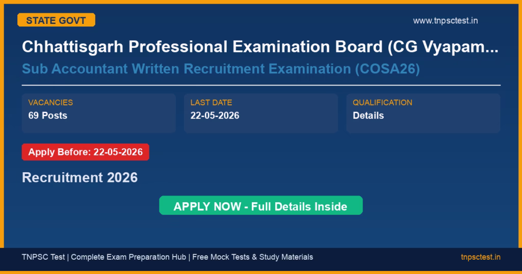 Chhattisgarh Professional Examination Board (CG Vyapam), Raipur Sub Accountant Written Recruitment Examination (COSA26) Recruitment 2026