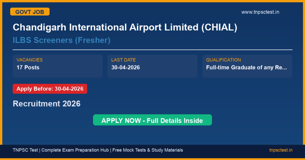 Chandigarh International Airport Limited (CHIAL) ILBS Screeners (Fresher) Recruitment 2026