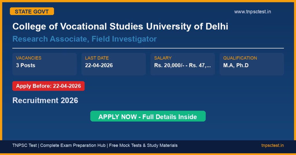 College of Vocational Studies University of Delhi Research Associate, Field Investigator Recruitment 2026