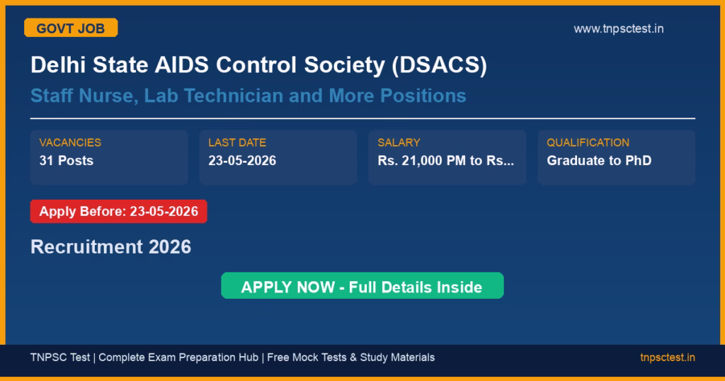 Delhi State AIDS Control Society (DSACS) Staff Nurse, Lab Technician and More Positions Recruitment 2026