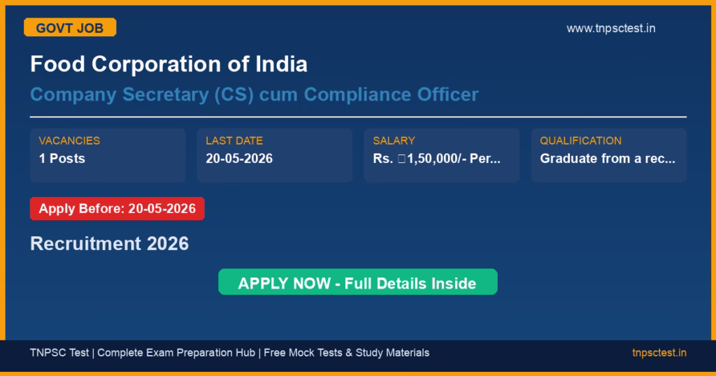 Food Corporation of India Company Secretary (CS) cum Compliance Officer Recruitment 2026