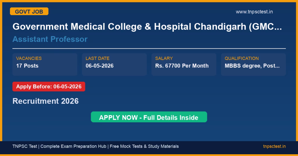 Government Medical College & Hospital Chandigarh (GMCH Chandigarh) Assistant Professor Recruitment 2026