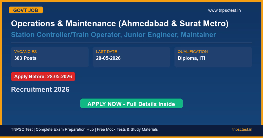 Operations & Maintenance (Ahmedabad & Surat Metro) Station Controller/Train Operator, Junior Engineer, Maintainer Recruitment 2026