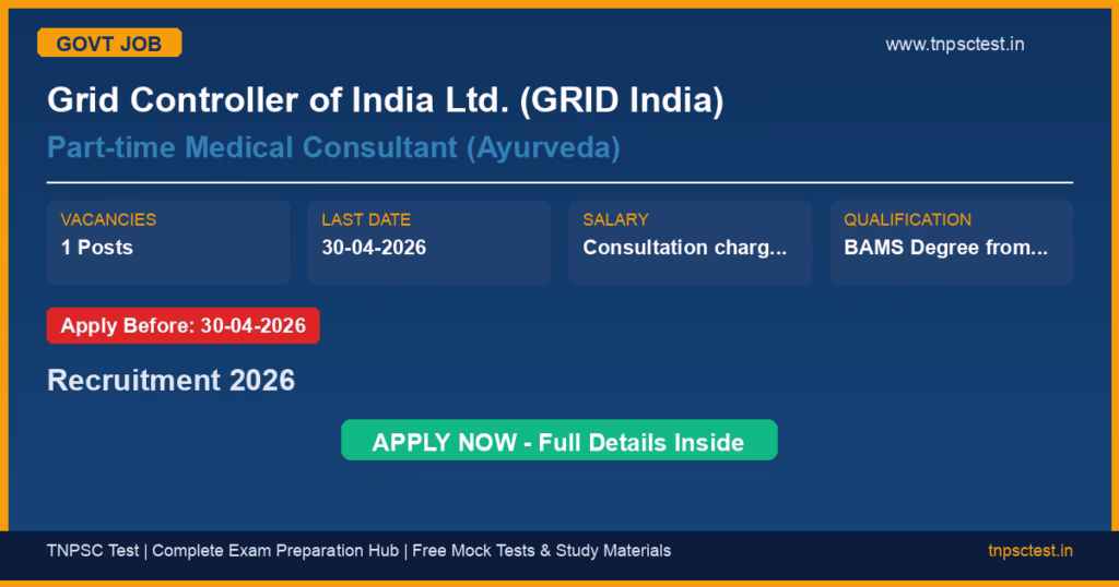 Grid Controller of India Ltd. (GRID India) Part-time Medical Consultant (Ayurveda) Recruitment 2026