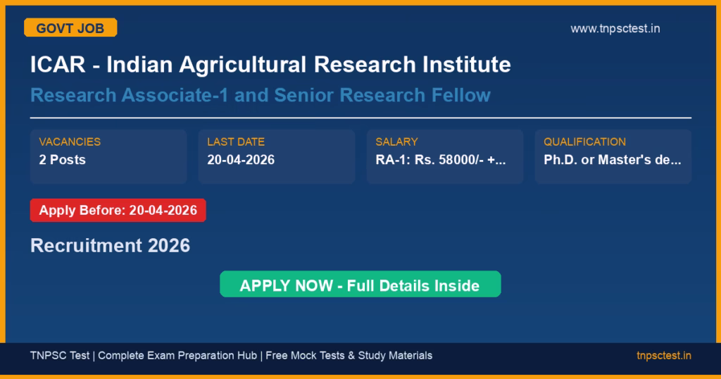 ICAR - Indian Agricultural Research Institute Research Associate-1 and Senior Research Fellow Recruitment 2026