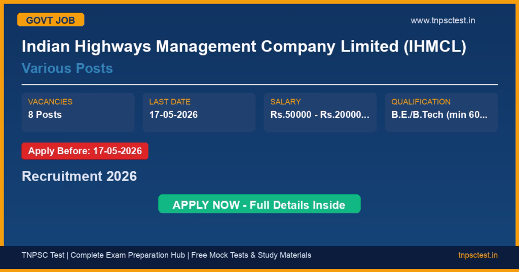 Indian Highways Management Company Limited (IHMCL) Various Posts Recruitment 2026