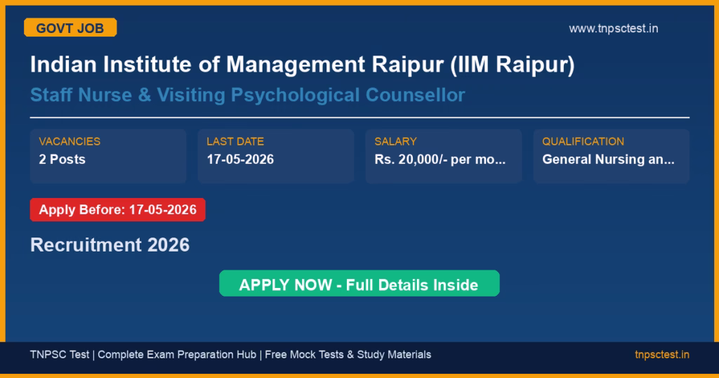 Indian Institute of Management Raipur (IIM Raipur) Staff Nurse & Visiting Psychological Counsellor Recruitment 2026