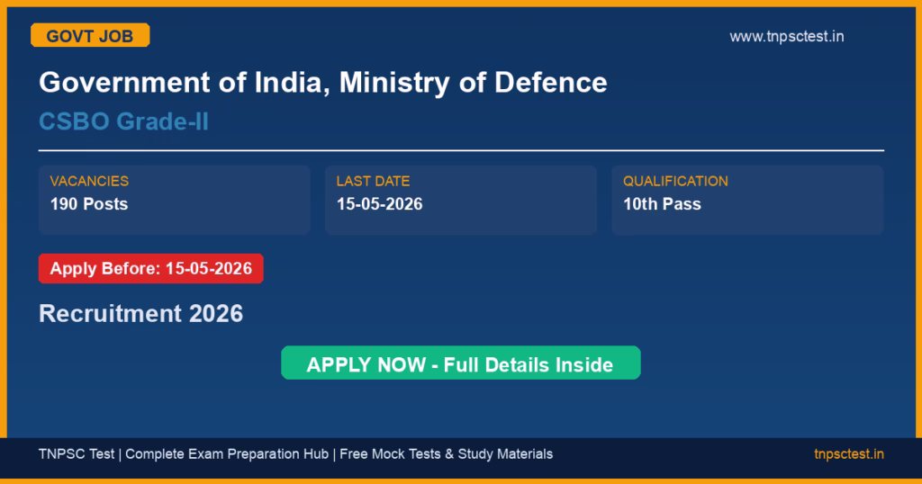 Government of India, Ministry of Defence CSBO Grade-II Recruitment 2026