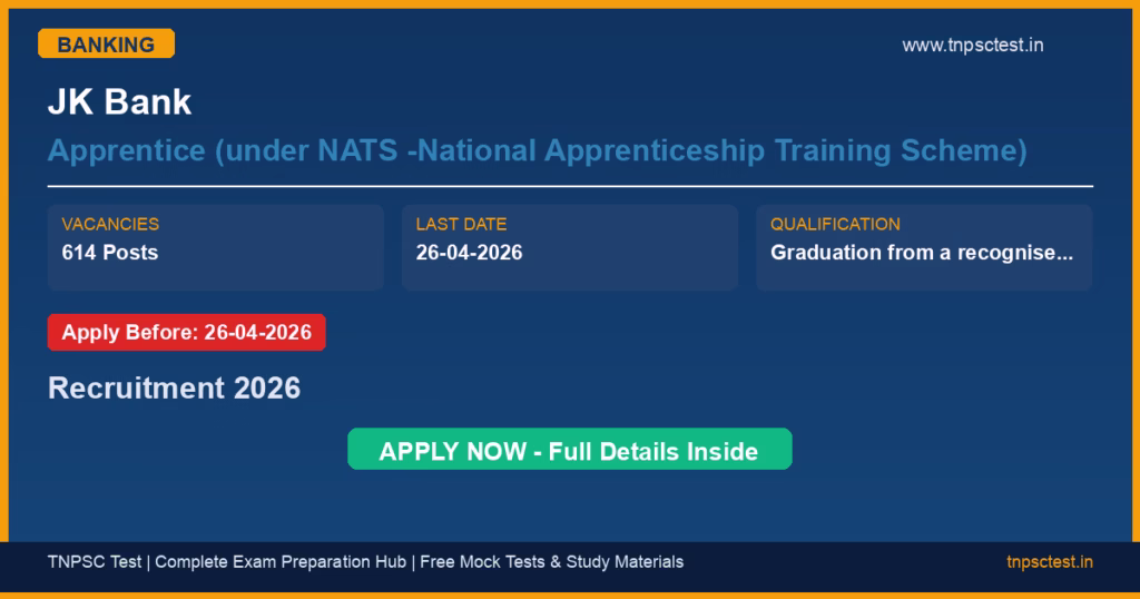 JK Bank Apprentice (under NATS -National Apprenticeship Training Scheme) Recruitment 2026