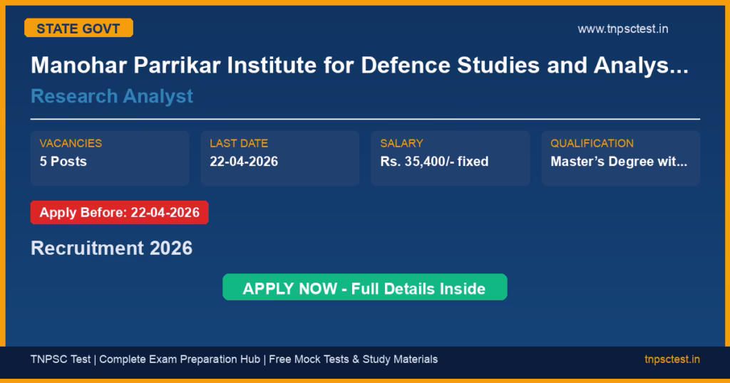 Manohar Parrikar Institute for Defence Studies and Analyses (MP IDSA) Research Analyst Recruitment 2026