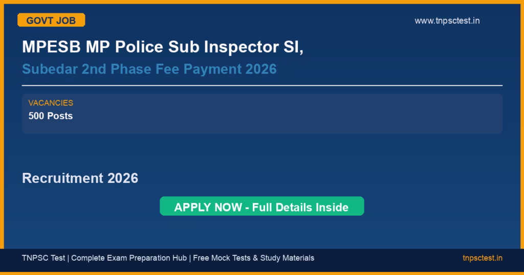 Job recruitment notification banner - mpesb-mp-police-sub-inspector-si-subedar-2nd-phase-fee-payment-2026-recruitment