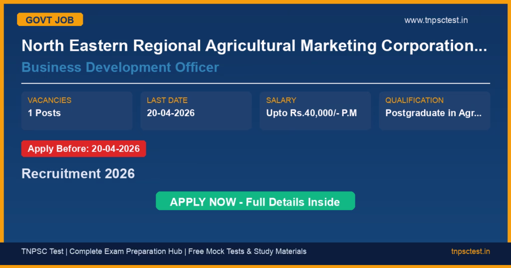 North Eastern Regional Agricultural Marketing Corporation Ltd. (NERAMAC) Business Development Officer Recruitment 2026
