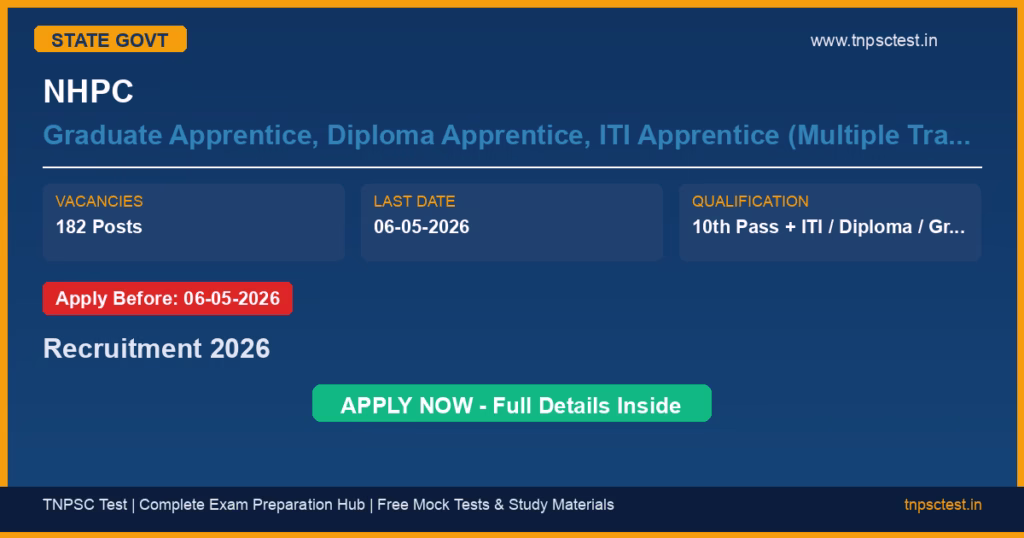 NHPC Graduate Apprentice, Diploma Apprentice, ITI Apprentice (Multiple Trades) Recruitment 2026