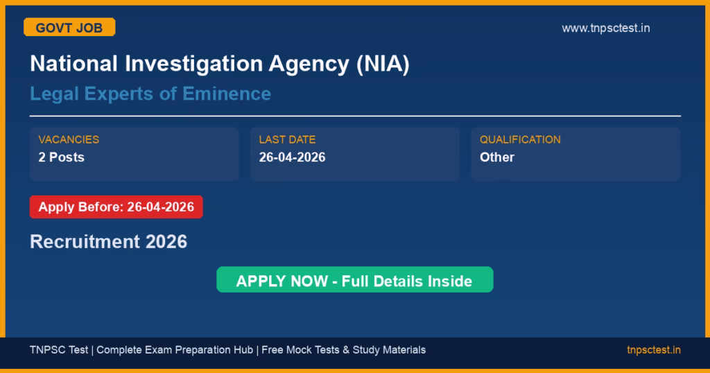 National Investigation Agency (NIA) Legal Experts of Eminence Recruitment 2026