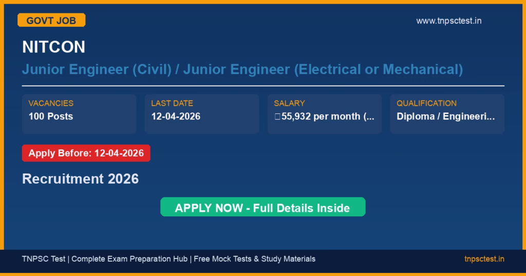 NITCON Junior Engineer (Civil) / Junior Engineer (Electrical or Mechanical) Recruitment 2026