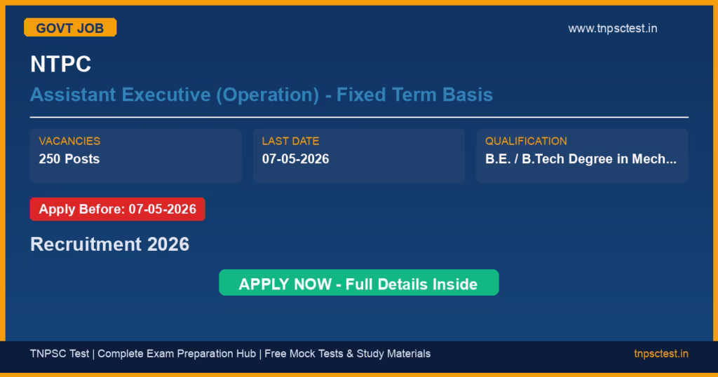NTPC Assistant Executive (Operation) - Fixed Term Basis Recruitment 2026