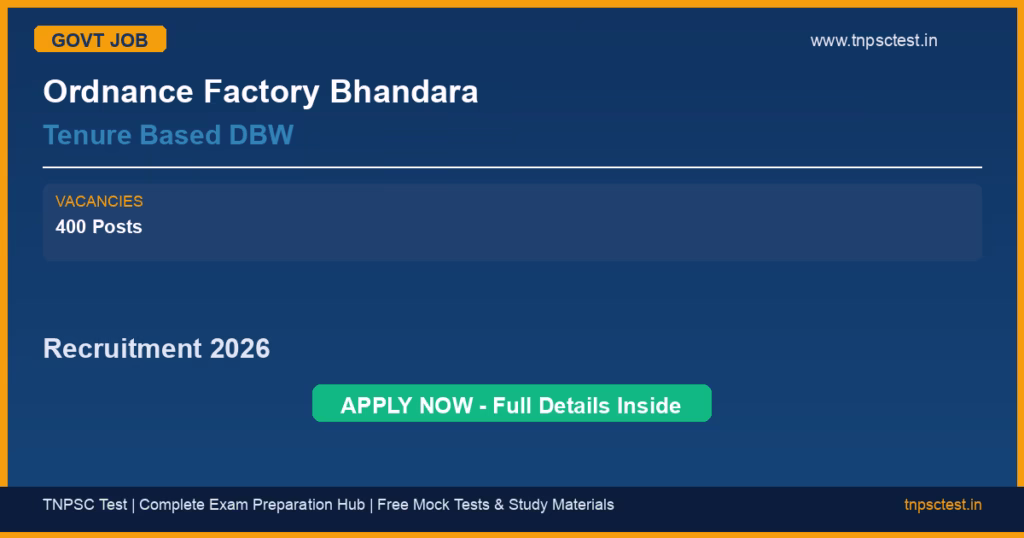 Job recruitment notification banner - ordnance-factory-bhandara-tenure-based-dbw-400-posts-recruitment-2026