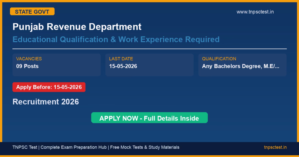 Punjab Revenue Department Educational Qualification & Work Experience Required Recruitment 2026