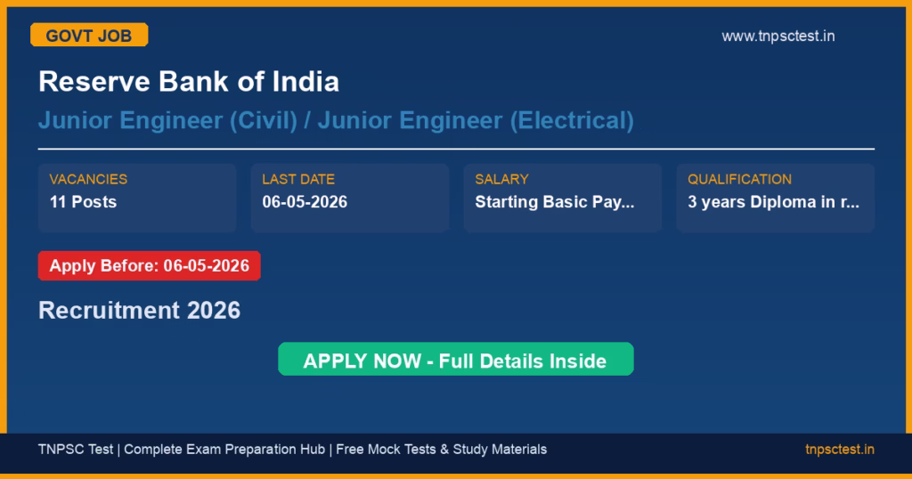 Reserve Bank of India Junior Engineer (Civil) / Junior Engineer (Electrical) Recruitment 2026