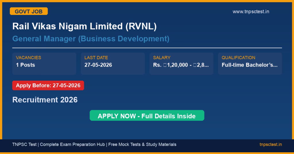 Rail Vikas Nigam Limited (RVNL) General Manager (Business Development) Recruitment 2026