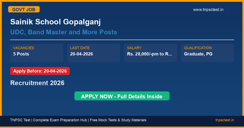 Sainik School Gopalganj UDC, Band Master and More Posts Recruitment 2026