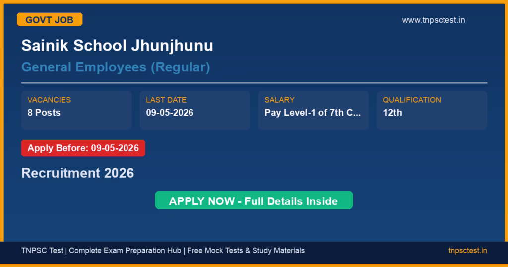 Sainik School Jhunjhunu General Employees (Regular) Recruitment 2026