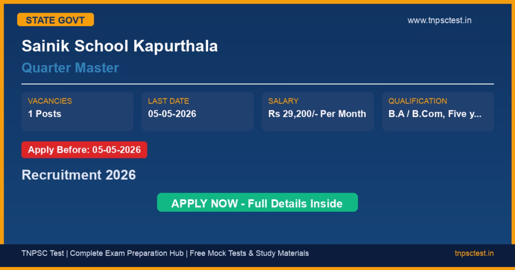 Sainik School Kapurthala Quarter Master Recruitment 2026
