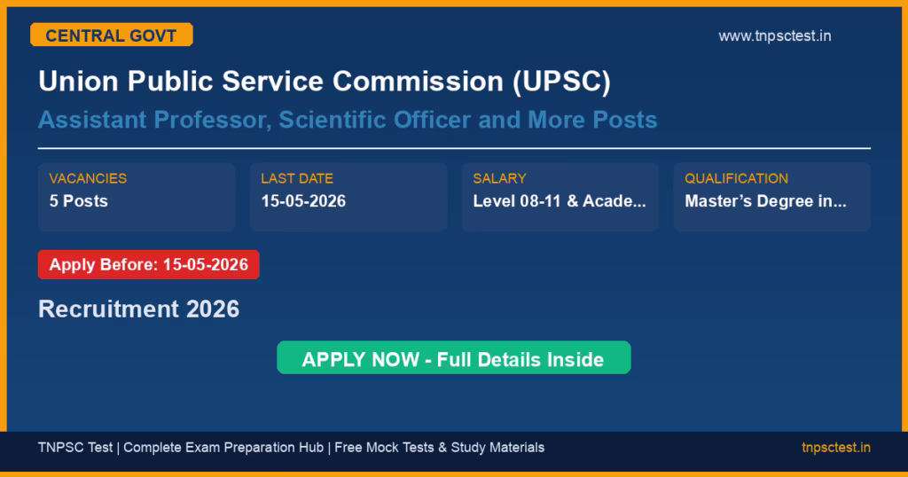 Union Public Service Commission (UPSC) Assistant Professor, Scientific Officer and More Posts Recruitment 2026