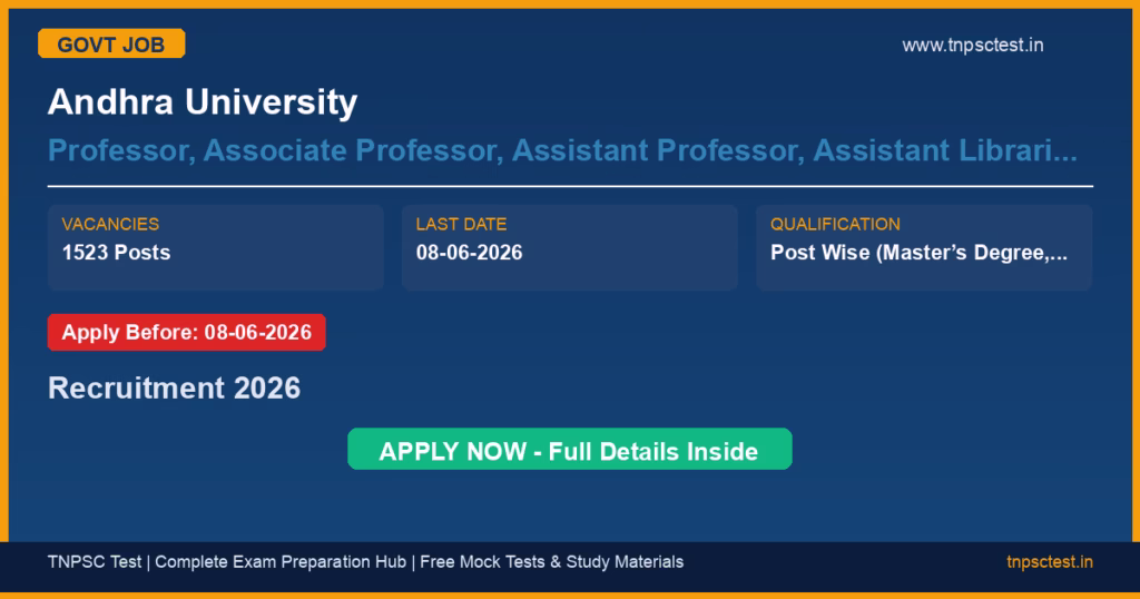 Andhra University Professor, Associate Professor, Assistant Professor, Assistant Librarian, Lecturer Recruitment 2026