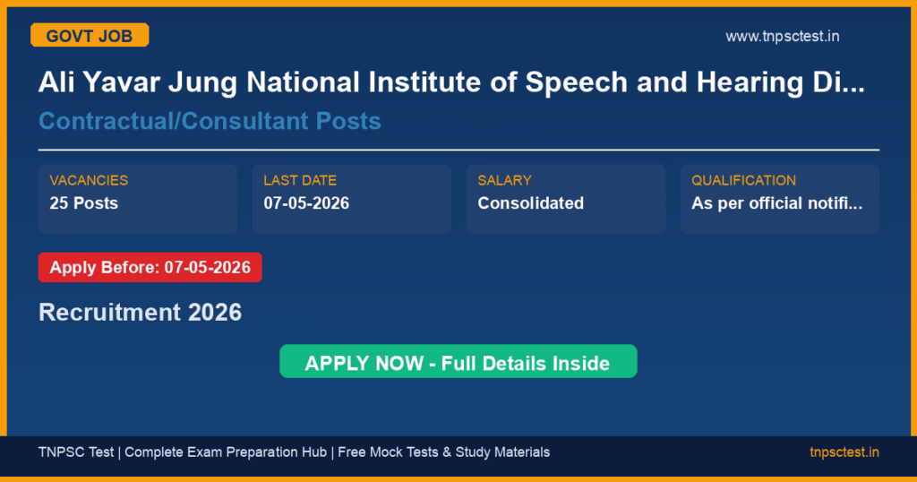 Ali Yavar Jung National Institute of Speech and Hearing Disabilities Contractual/Consultant Posts Recruitment 2026