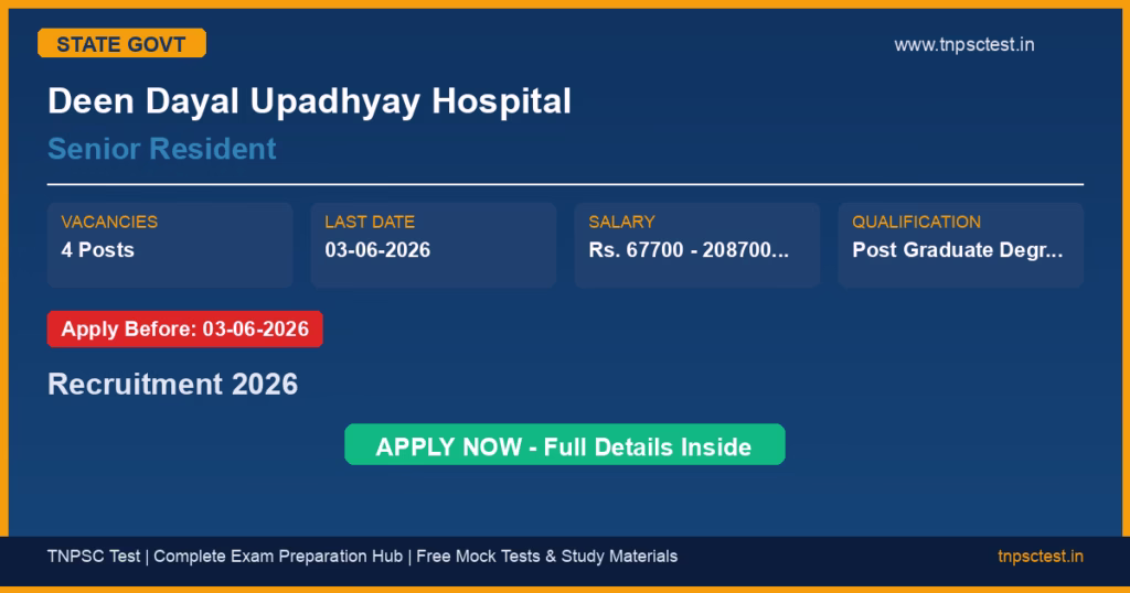 Deen Dayal Upadhyay Hospital Senior Resident Recruitment 2026