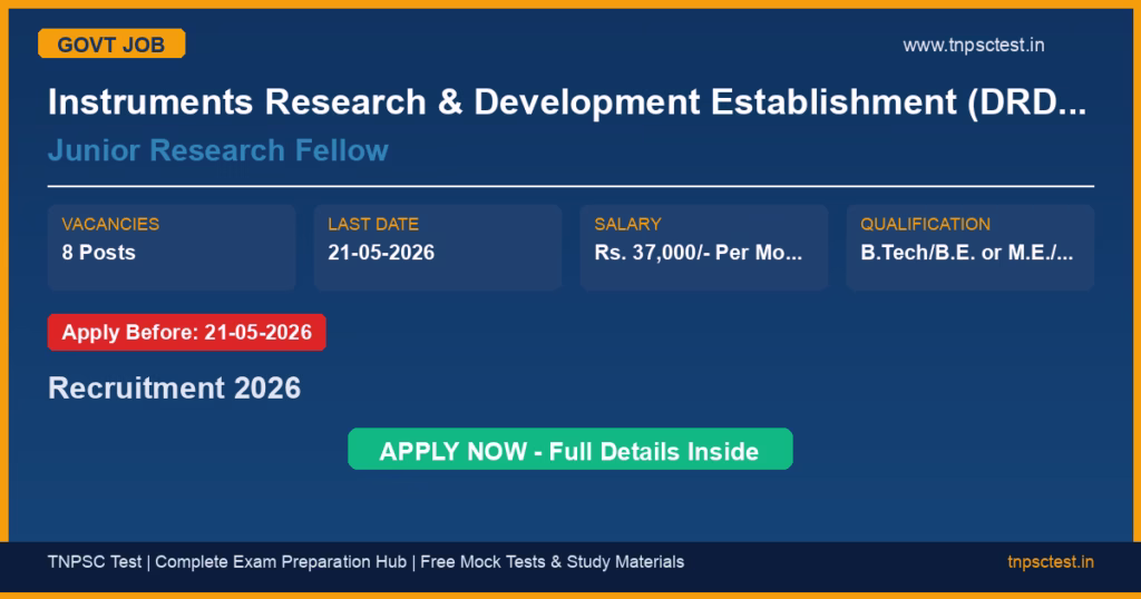Instruments Research & Development Establishment (DRDO IRDE) Junior Research Fellow Recruitment 2026