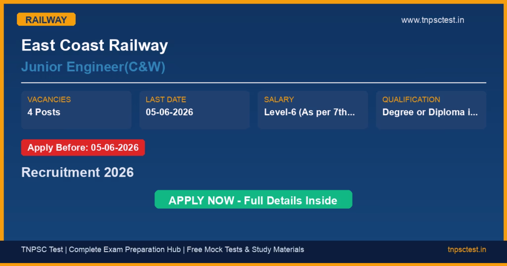 East Coast Railway Junior Engineer(C&W) Recruitment 2026