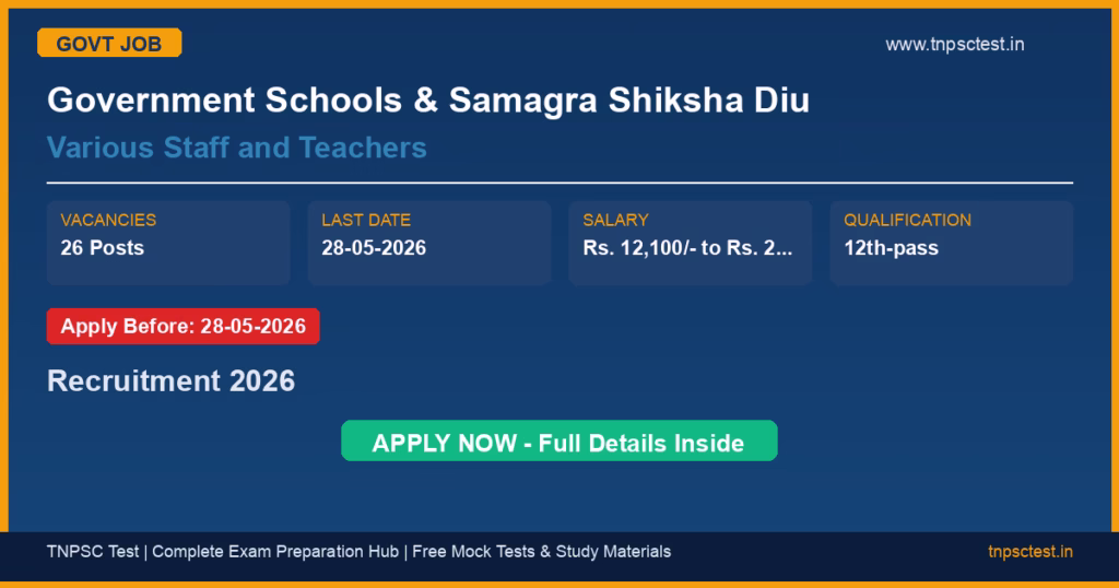 Government Schools & Samagra Shiksha Diu Various Staff and Teachers Recruitment 2026