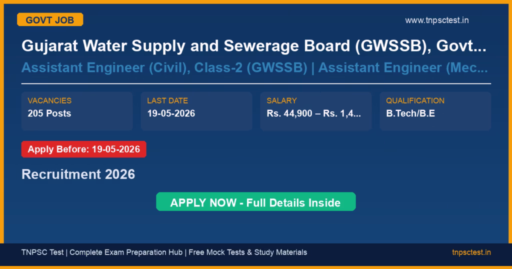 Gujarat Water Supply and Sewerage Board (GWSSB), Govt. of Gujarat Assistant Engineer (Civil), Class-2 (GWSSB) | Assistant Engineer (Mechanical), Class-2 (GWSSB) Recruitment 2026