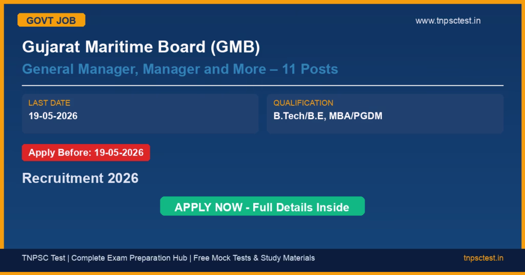 Gujarat Maritime Board (GMB) General Manager, Manager and More – 11 Posts Recruitment 2026
