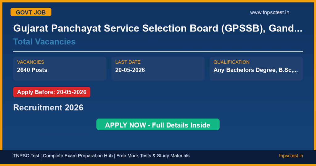Gujarat Panchayat Service Selection Board (GPSSB), Gandhinagar Total Vacancies Recruitment 2026