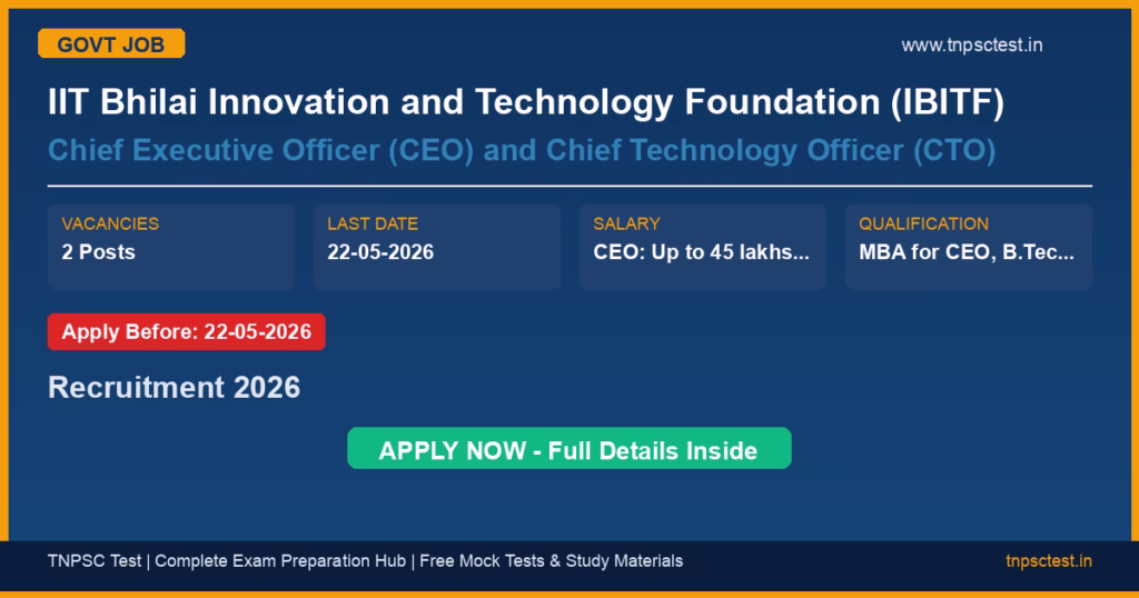 IIT Bhilai Innovation and Technology Foundation (IBITF) Chief Executive Officer (CEO) and Chief Technology Officer (CTO) Recruitment 2026
