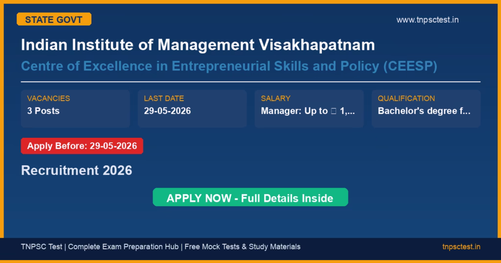Indian Institute of Management Visakhapatnam Centre of Excellence in Entrepreneurial Skills and Policy (CEESP) Recruitment 2026