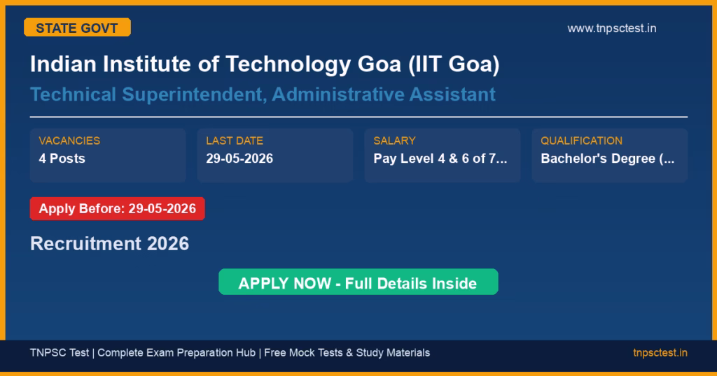 Indian Institute of Technology Goa (IIT Goa) Technical Superintendent, Administrative Assistant Recruitment 2026