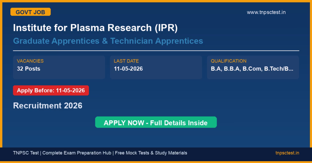 Institute for Plasma Research (IPR) Graduate Apprentices & Technician Apprentices Recruitment 2026