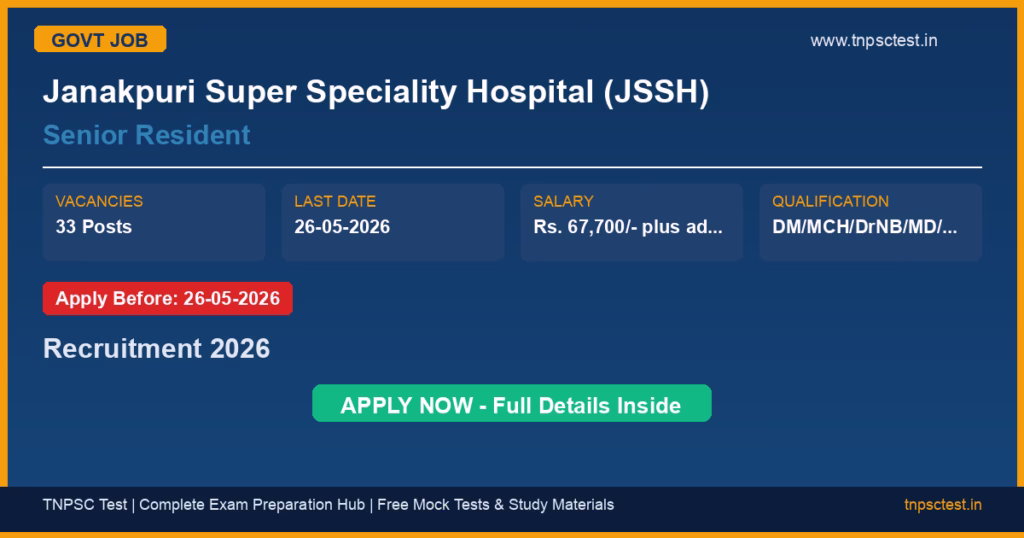Janakpuri Super Speciality Hospital (JSSH) Senior Resident Recruitment 2026