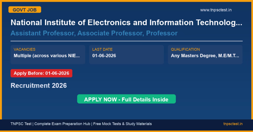 National Institute of Electronics and Information Technology (NIELIT) Assistant Professor, Associate Professor, Professor Recruitment 2026