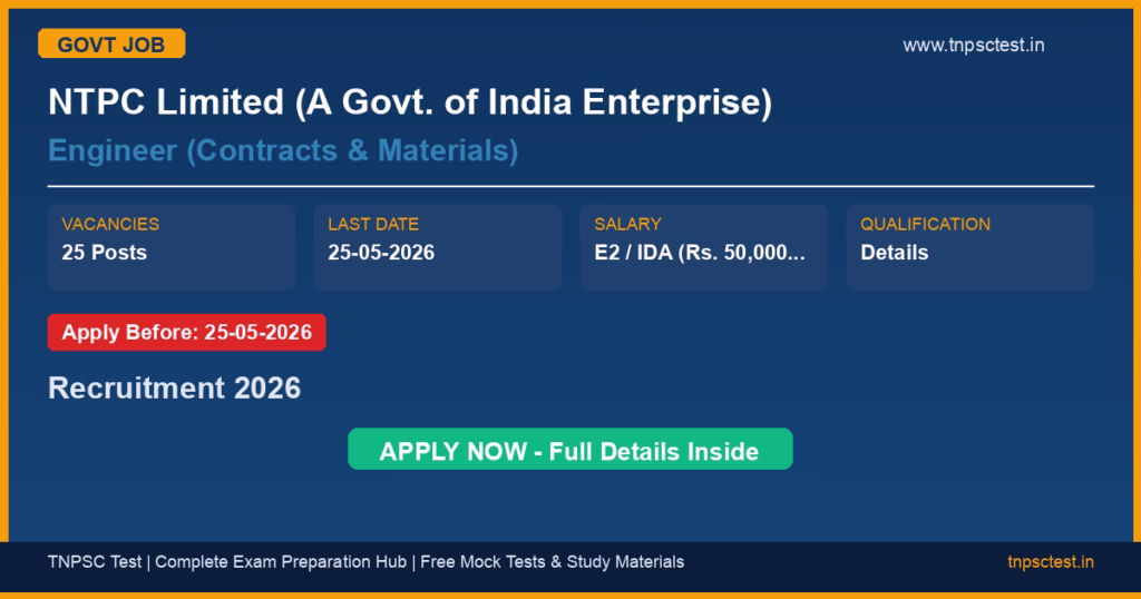 NTPC Limited (A Govt. of India Enterprise) Engineer (Contracts & Materials) Recruitment 2026
