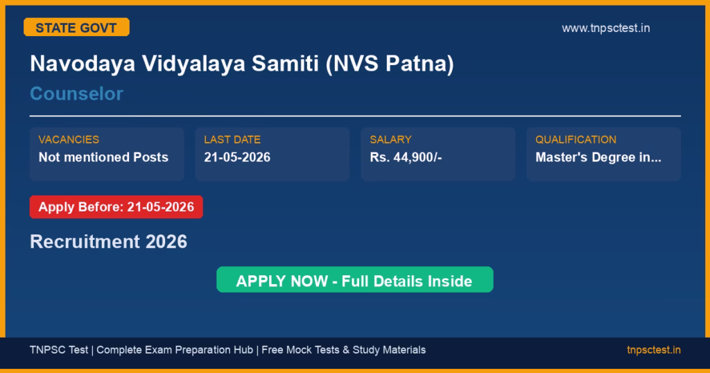 Navodaya Vidyalaya Samiti (NVS Patna) Counselor Recruitment 2026
